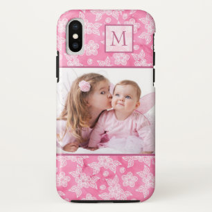 Funda Para iPhone X Flor de color de agua, foto de monograma rosa