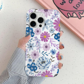 Funda Para iPhone 15 Pro Max Flor de color rosa rosa azul vibrante pintada