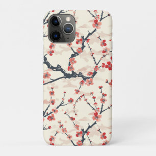 Funda Para iPhone 11 Pro Flor de Coral Rojo Ume Japonés Patrón de Onda de M
