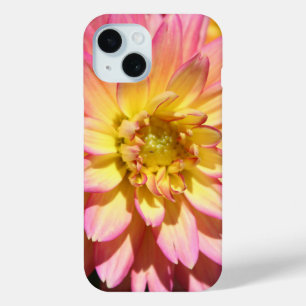 Funda Para iPhone 15 Flor de Dahlia rosa brillante y amarilla