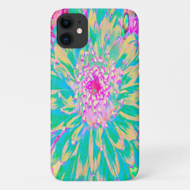 Funda Para iPhone 11 Flor de Dahlia verde y rosa caliente decorativa Ve