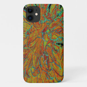Funda Para iPhone 11 Flor de dalia abstracta naranja quemada y verde