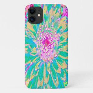 Funda Para iPhone 11 Flor de Dalia Verde Turquesa y Rosa Caliente Decor