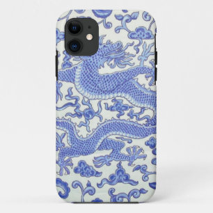 Funda Para iPhone 11 Flor de dragón oriental azul y blanco chino