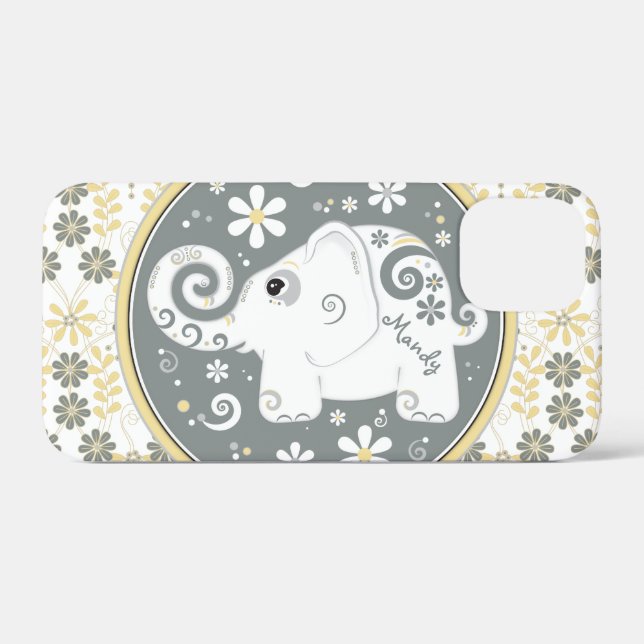 Funda De Case-Mate Para iPhone Flor de elefante blanco amarillo gris (Reverso (Horizontal))