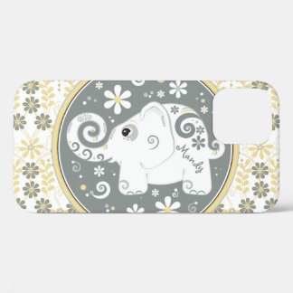 Funda Para iPhone 12 Flor de elefante blanco amarillo gris