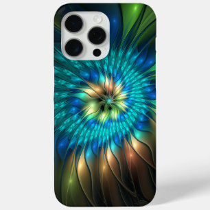 Funda Para iPhone 15 Pro Max Flor de Fantasía Luminosa, Fractal Abstracto Color