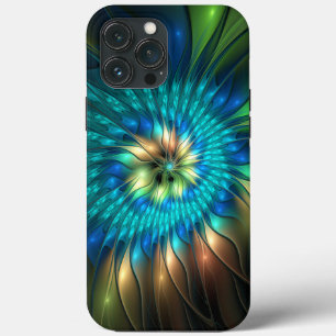 Funda Para iPhone 13 Pro Max Flor de fantasía luminosa, fractal abstracto color