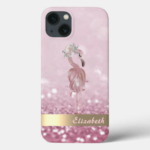 Funda Para iPhone 13 Flor de Flamenco Rosa Moderno Brillo Bokeh