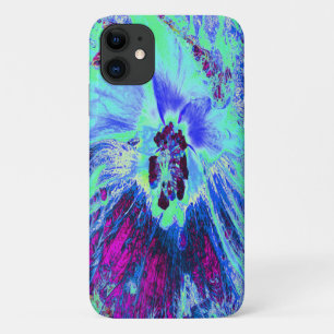 Funda Para iPhone 11 Flor de Hibisco Verde y Azul Psicodélico Retro