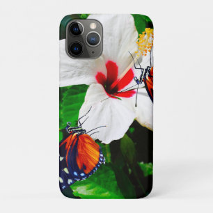 Funda Para iPhone 11 Pro Flor de Hibiscus con 2 mariposas tigre de largo