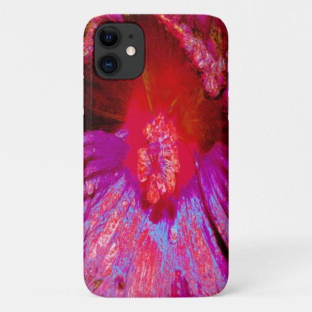 Funda De Case-Mate Para iPhone Flor de Hibiscus Rojo Retro Trippy Psicodélico (Reverso)