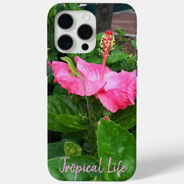 Funda De Case-Mate Para iPhone Flor de Hibiscus Tropical Rosa Camuflada Lizard (Reverso )