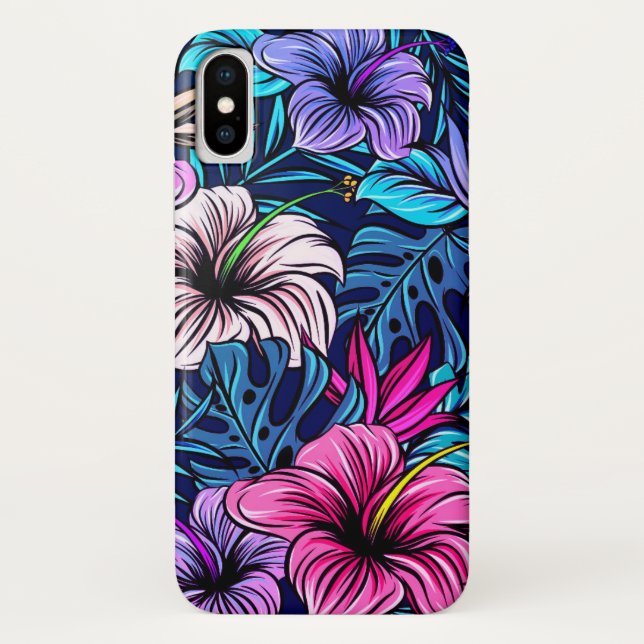 Funda De Case-Mate Para iPhone Flor de Hibiscus Tropical Rosa Floral (Reverso)