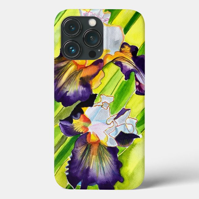 Funda De Case-Mate Para iPhone Flor de iris floral acuarela (Reverso )