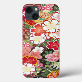 Funda Para iPhone 13 Flor de kimono kimonesa japonesa roja blanca rosad