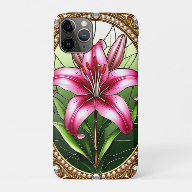 Funda De Case-Mate Para iPhone Flor de lirio rosa elegante (Reverso)