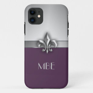 Funda Para iPhone 11 Flor de lis metalizado de plata púrpura del