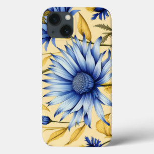 Funda Para iPhone 13 Flor de maíz vintage azul y amarilla