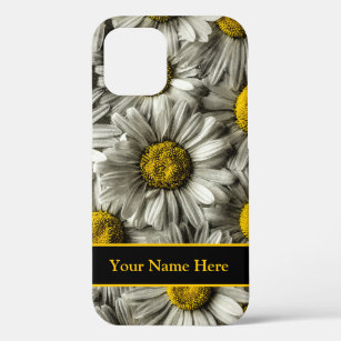 Funda Para iPhone 12 Flor de margarita amarilla y negra personalizada