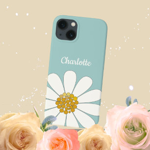 Funda Para iPhone 13 Flor de margarita blanca Personalizar nombre cumpl