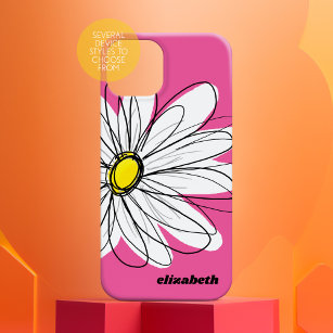 Funda Para iPhone 15 Flor de margarita de moda con nombre - amarillo ro