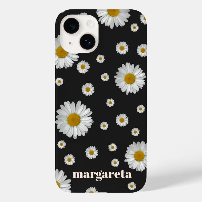Funda De Case-Mate Para iPhone Flor de margarita retro con nombre negro (Reverso )