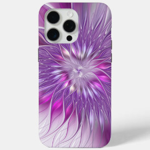 Funda Para iPhone 15 Pro Max Flor de pasión fractal abstracta rosa púrpura