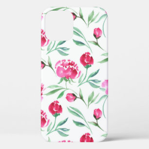 Funda Para iPhone 12 Flor de peón rosa acuarela transparente patrón