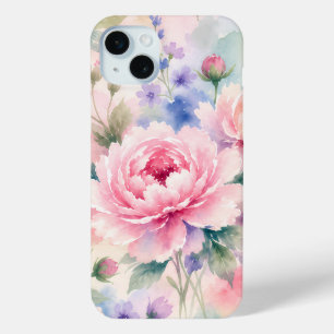Funda Para iPhone 15 Mini Flor de peonía acuarela