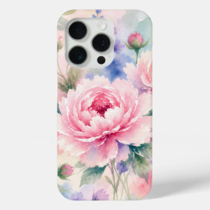 Funda Para iPhone 15 Pro Flor de peonía acuarela