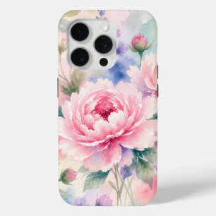 Funda Para iPhone 15 Pro Flor de peonía acuarela