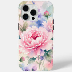 Funda Para iPhone 15 Pro Max Flor de peonía acuarela