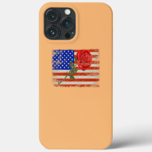 Funda Para iPhone 13 Pro Max Flor de Rosa Roja Bandera Americana Amor San Valen