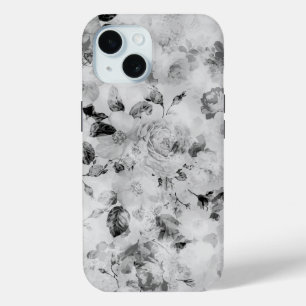 Funda Para iPhone 15 Flor de rosas blancas y negras de época