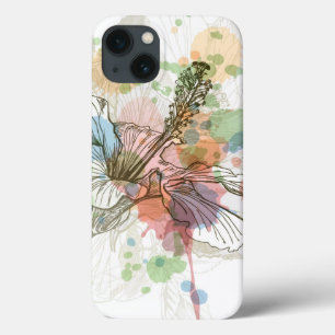 Funda Para iPhone 13 Flor del hibisco y fondo de la acuarela