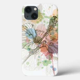 Funda Para iPhone 13 Flor del hibisco y fondo de la acuarela