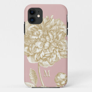 Funda Para iPhone 11 Flor del Peony botánica, rosada y oro con