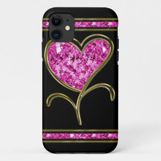 Funda Para iPhone 11 Flor del rosa del diamante y del corazón del oro
