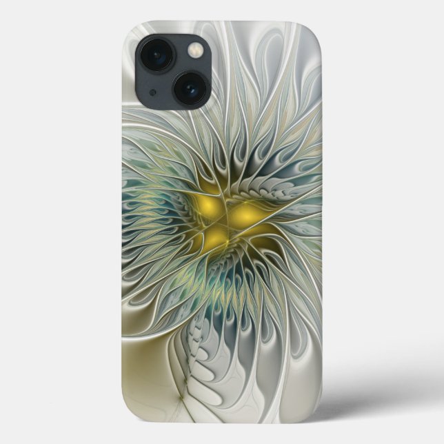 Funda De Case-Mate Para iPhone Flor dorada Fantasía arte fractal abstracto (Reverso)