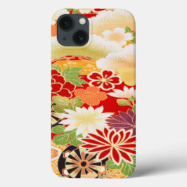 Funda Para iPhone 13 Flor floral de Kimono Japonés Verde Rojo