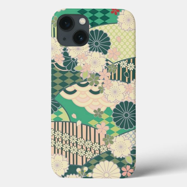 Funda De Case-Mate Para iPhone Flor floral de kimono verde rosado (Reverso)