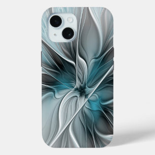 Funda Para iPhone 15 Flor Floral Fractal Moderno Abstracto Flor Azul Gr