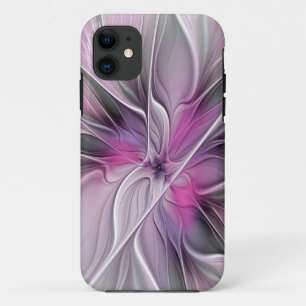 Funda Para iPhone 11 Flor Floral Fractal Moderno Abstracto Flor Gris ro