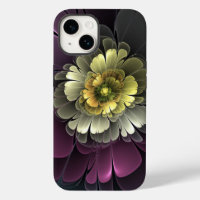 Flor Fractal Abstracta Moderna Purpura Gris Khaki