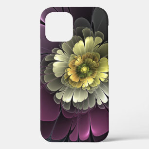 Funda Para iPhone 12 Flor Fractal Abstracta Moderna Purpura Gris Khaki