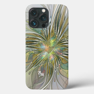 Funda Para iPhone 13 Pro Flor Fractal De Fantasía Floral Con Iniciales De O