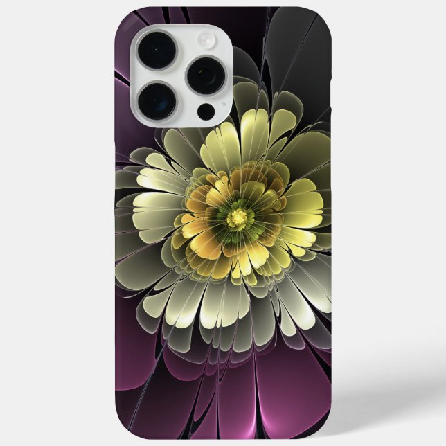 Funda De Case-Mate Para iPhone Flor Fractal Gris Purpura Moderna Abstracta (Reverso )