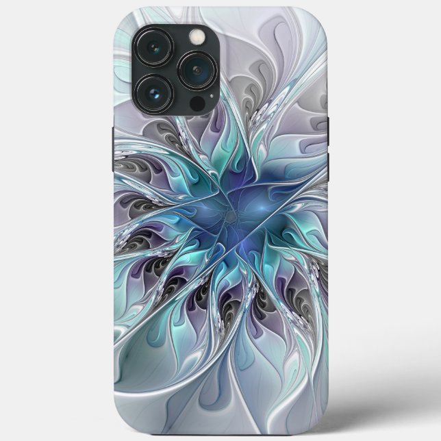 Funda De Case-Mate Para iPhone Flor Fractal Moderna Con Azul (Reverso )