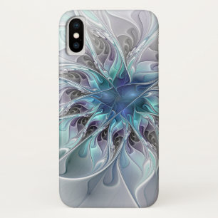 Funda Para iPhone X Flor Fractal Moderna Con Azul